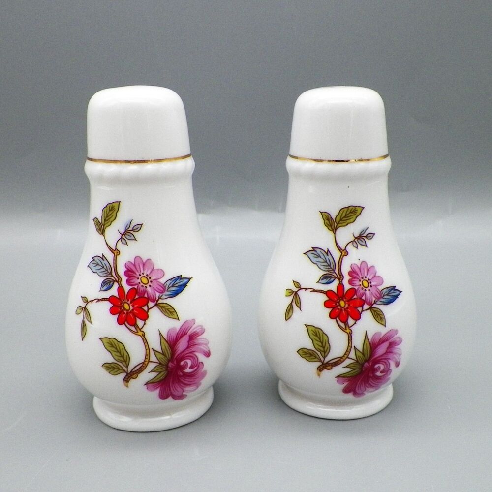 Vintage Bone China Salt and Pepper Shakers Floral Design Pear Shaped